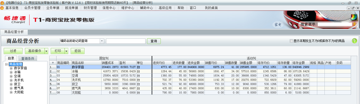 用友t1商貿寶批發零售版12.6如何查詢所有商品的經營情況？
